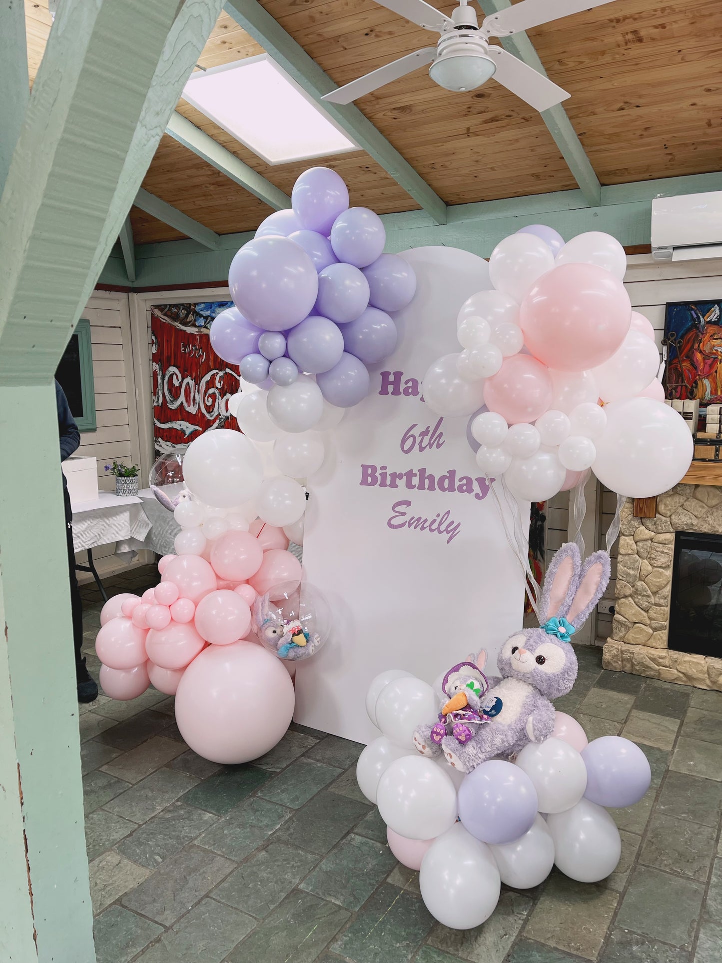 Personalized Balloon Garland, White Wall Hire & Personalized Vinyl